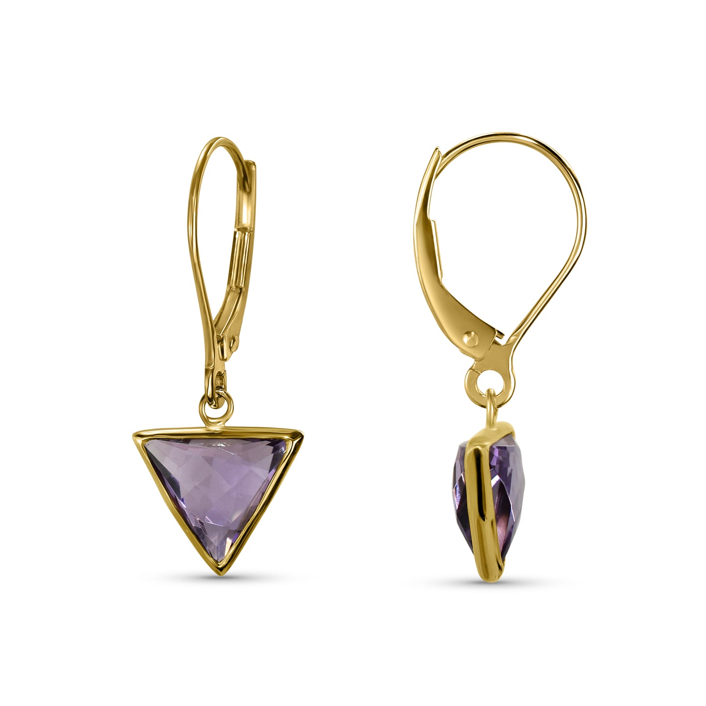 14k Amethyst Triangle Leverback Earring