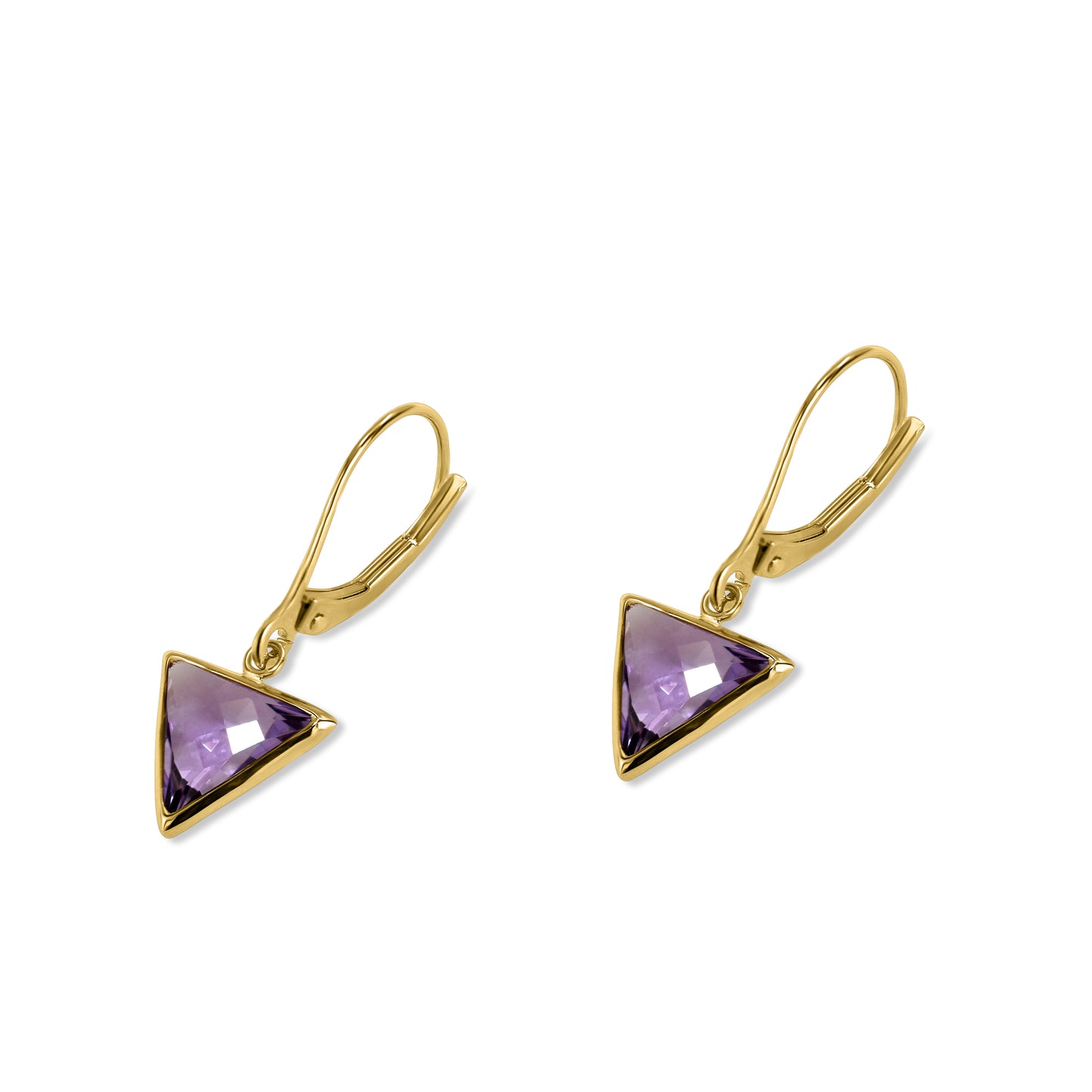 14k Amethyst Triangle Leverback Earring