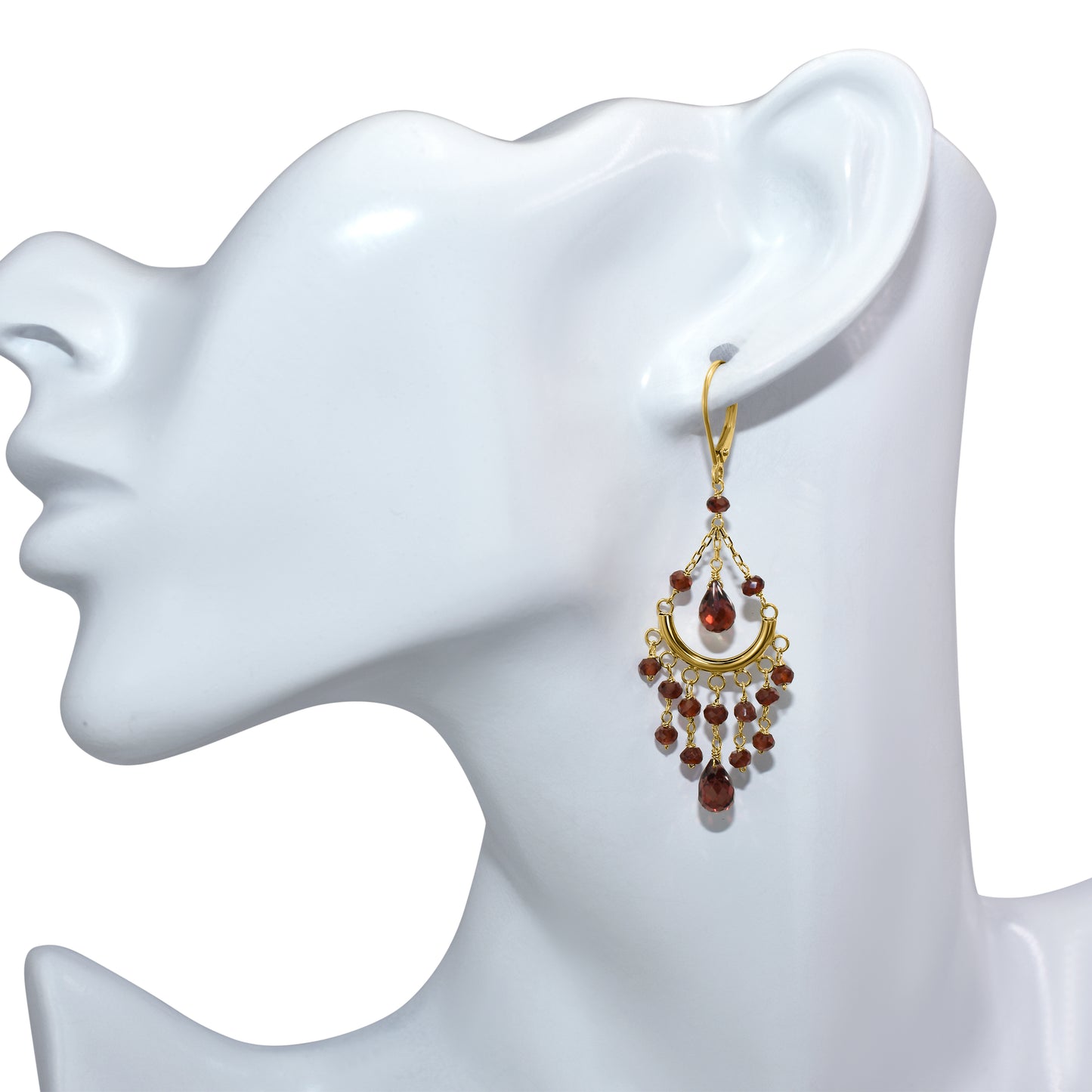 14k Garnet Chandelier Leverback Earring