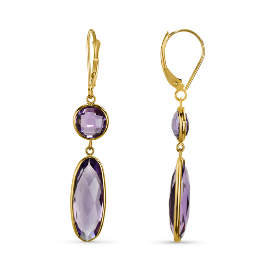 14k Amethyst Round and Oval Bezel Leverback Earring