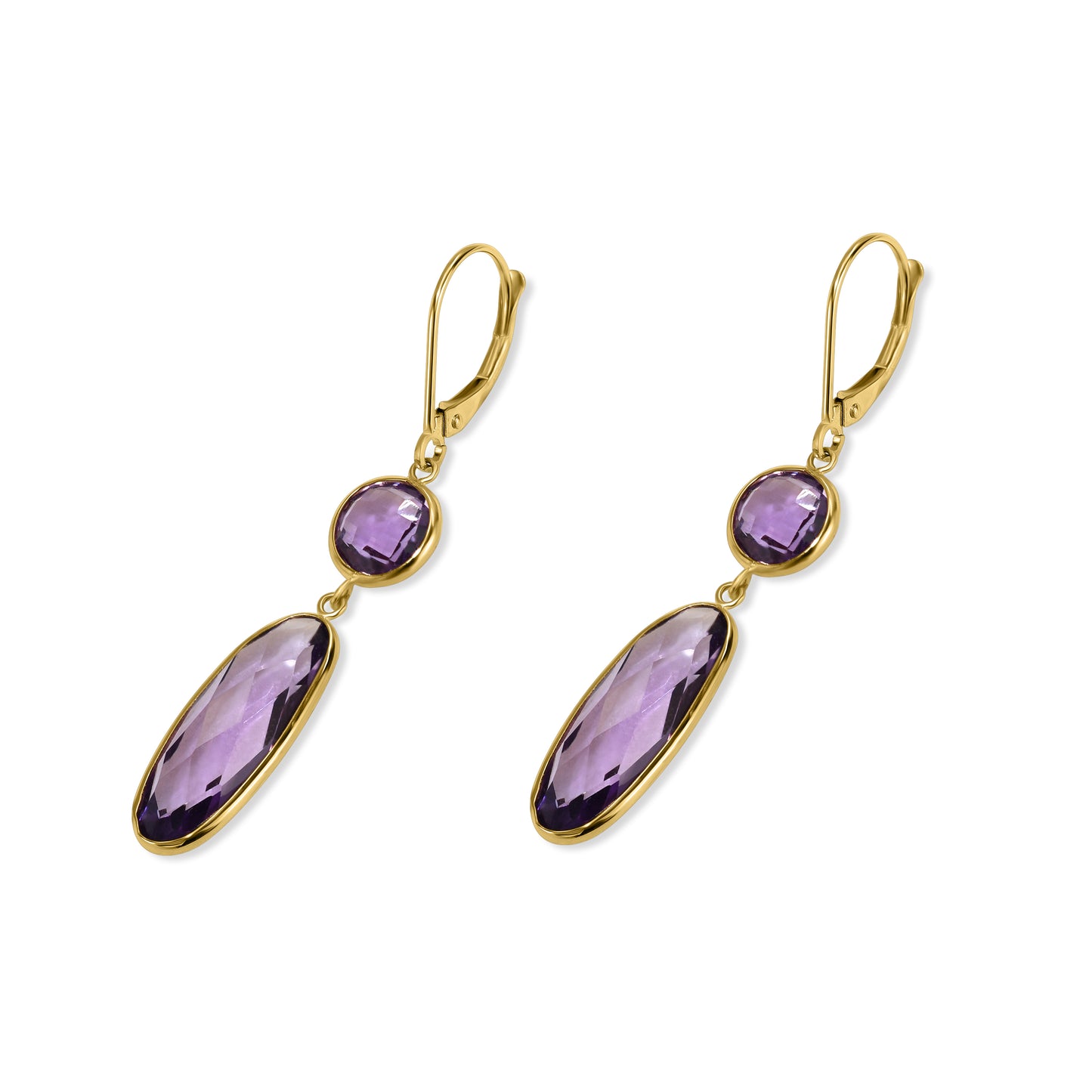 14k Amethyst Round and Oval Bezel Leverback Earring