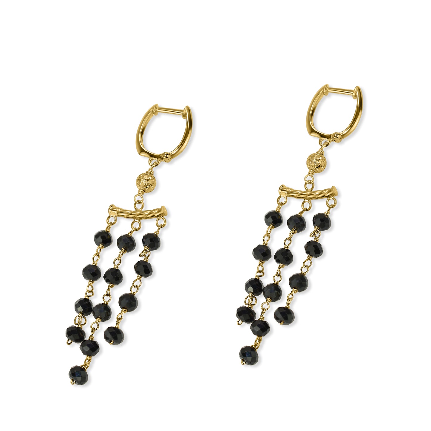 14k Black Spinel 3 Row Link Hoop Earring