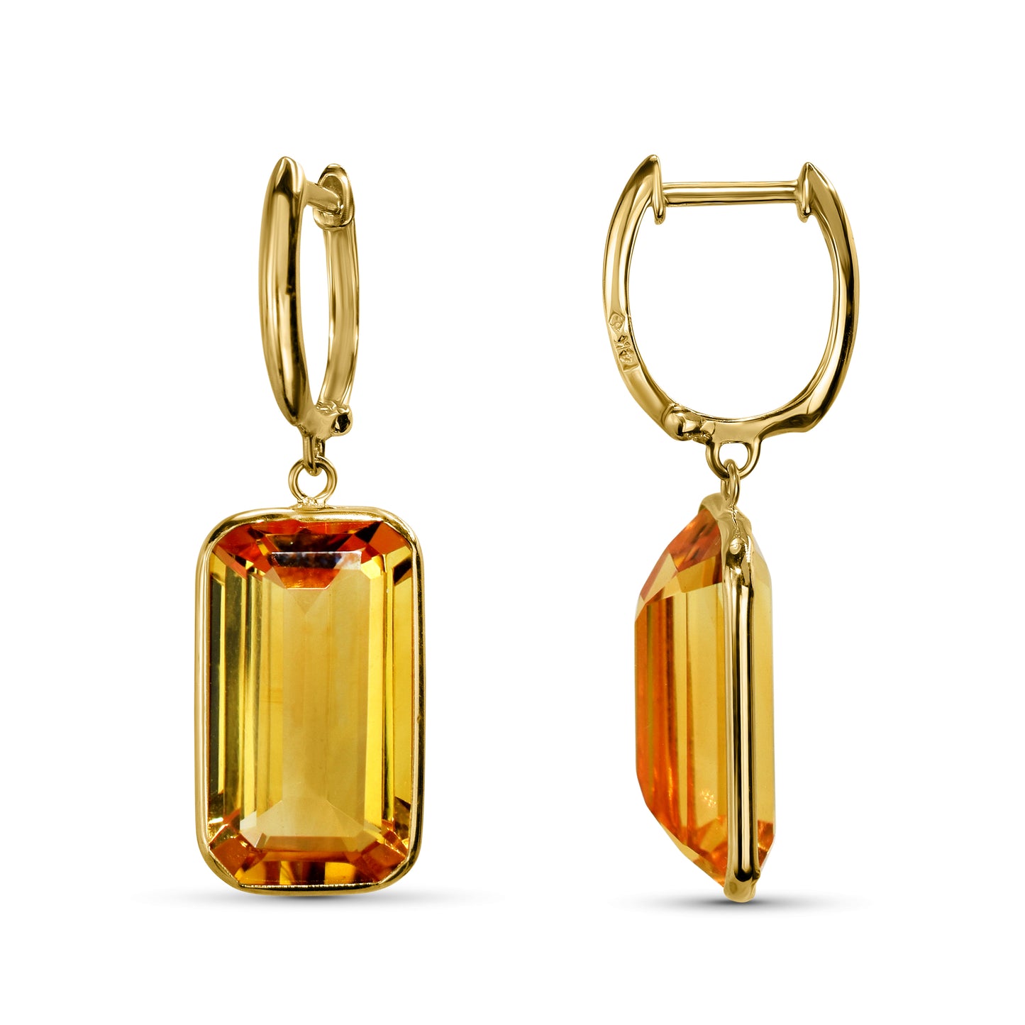 14k Citrine Emerald Cut Hoop Earring