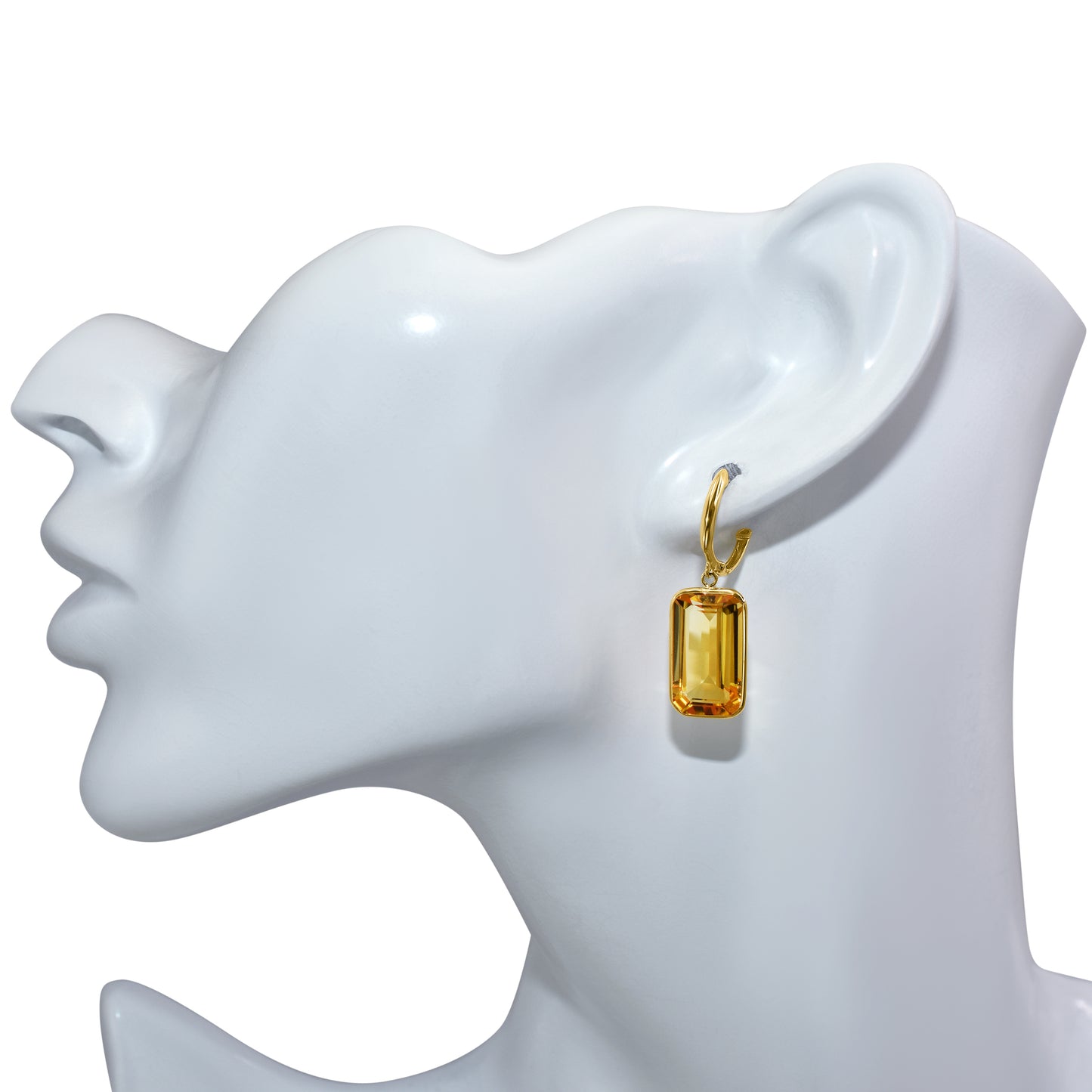 14k Citrine Emerald Cut Hoop Earring