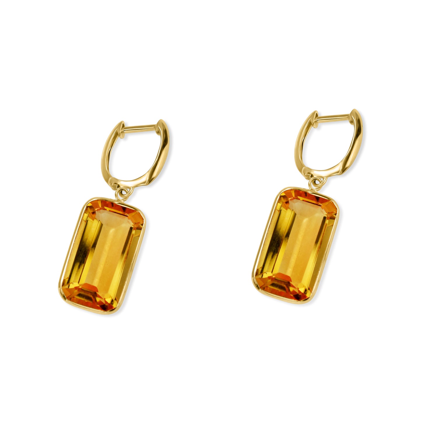 14k Citrine Emerald Cut Hoop Earring