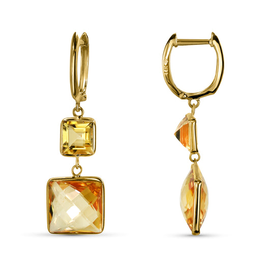 14k Citrine Square Bezel Hoop Earring