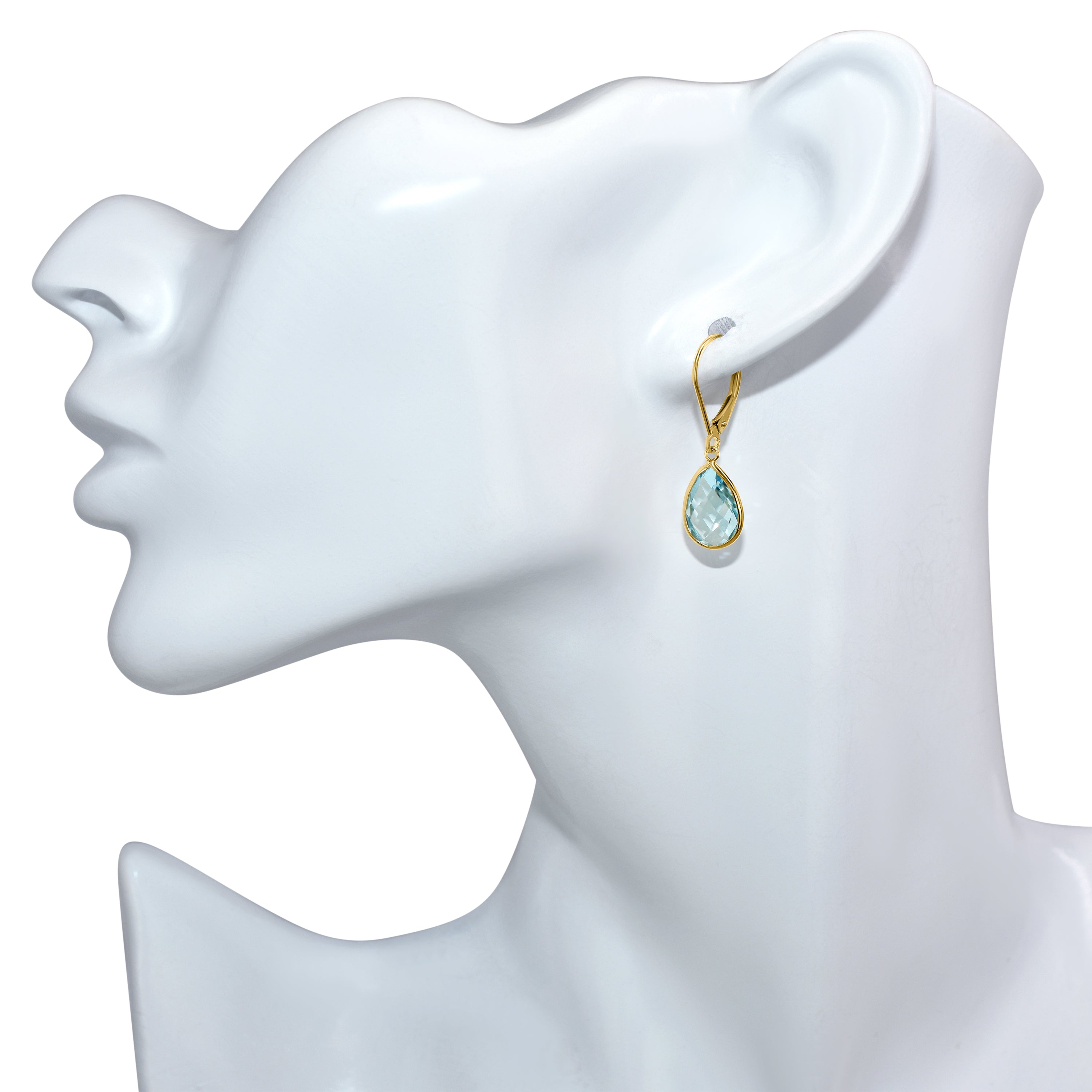 14k Blue Topaz Pear Leverback Earring
