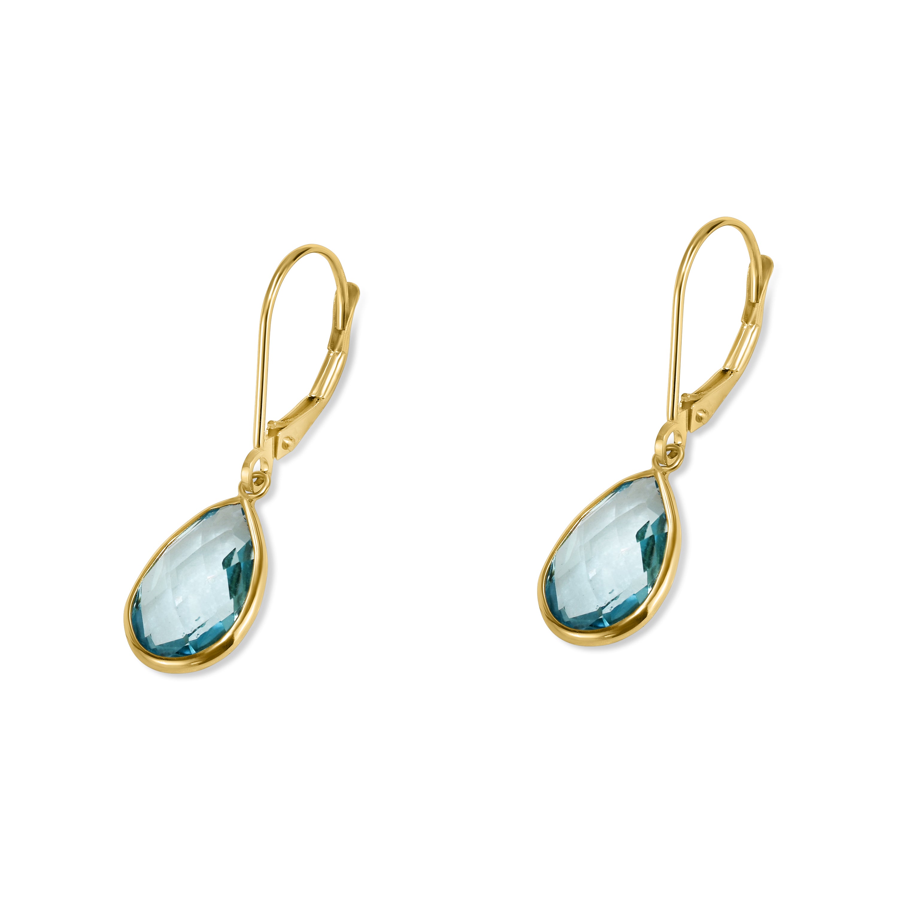 14k Blue Topaz Pear Leverback Earring