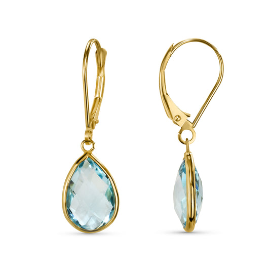 14k Blue Topaz Pear Leverback Earring