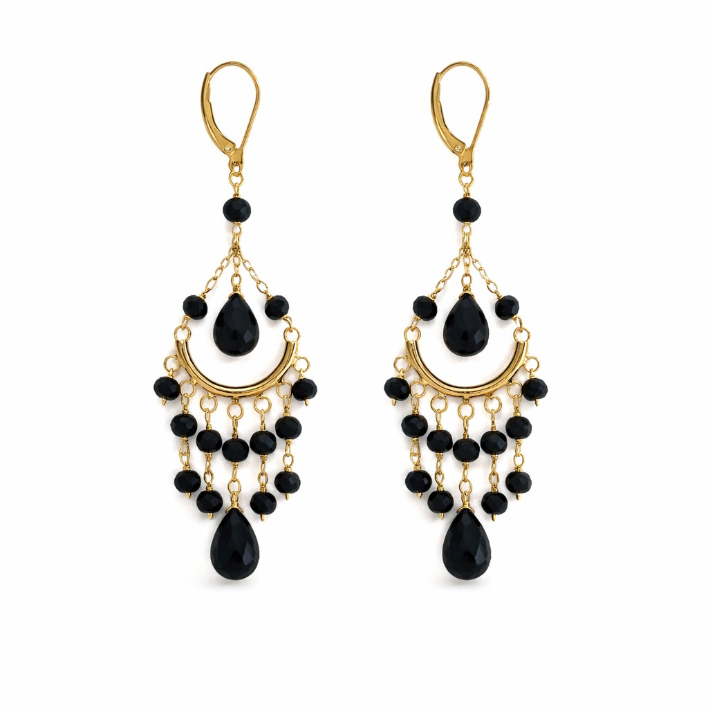 14k Black Spinel/Onyx Chandelier Leverback Earring