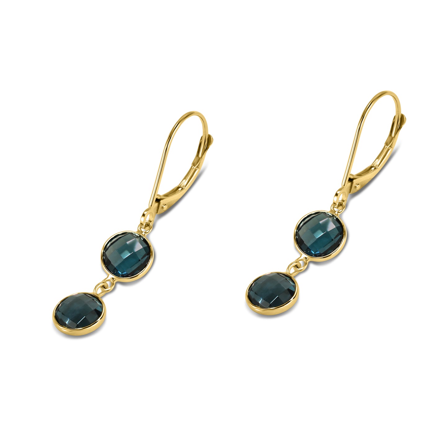 14k London Blue Topaz Double Round Bezel Leverback Earring