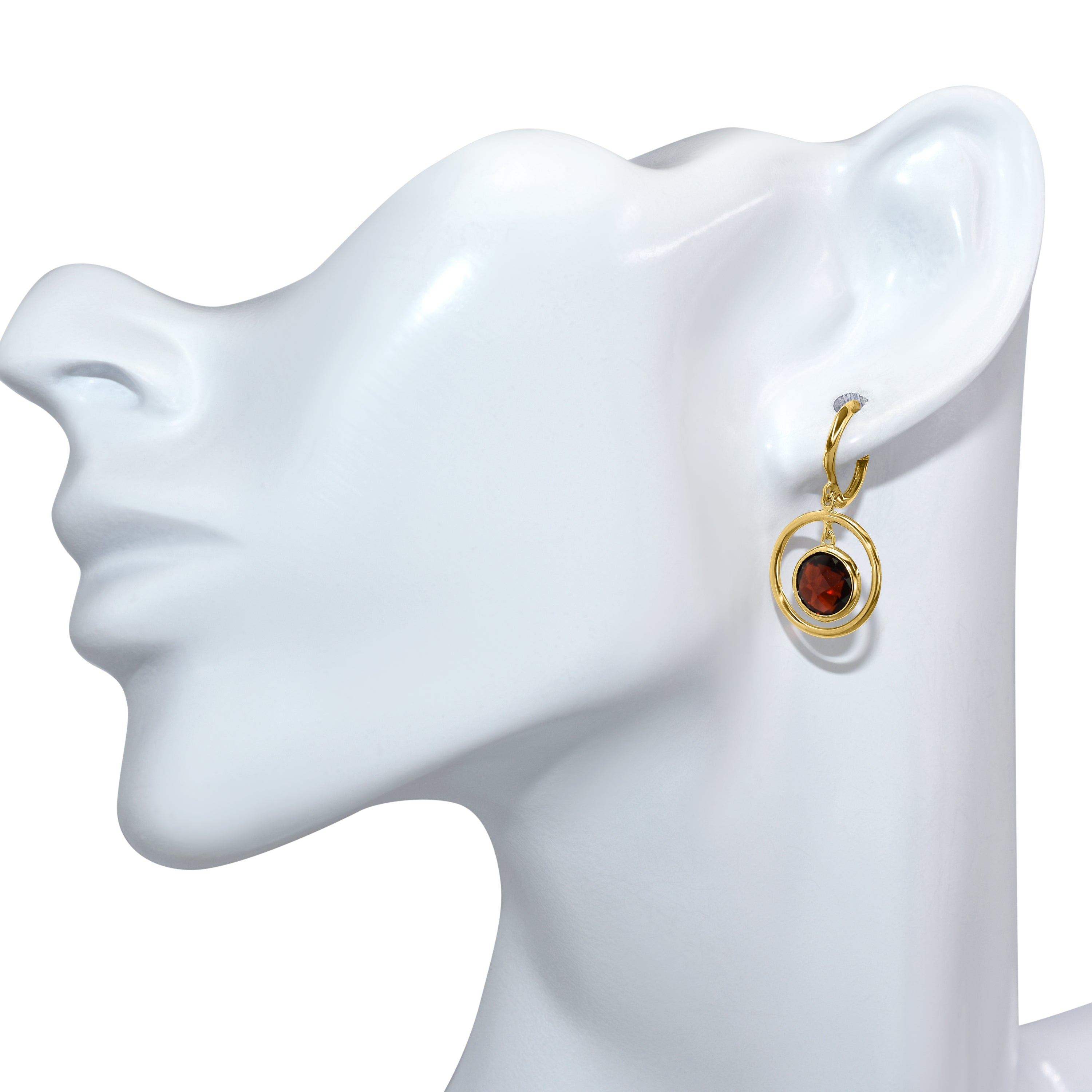 14k Garnet Halo Hoop Earring