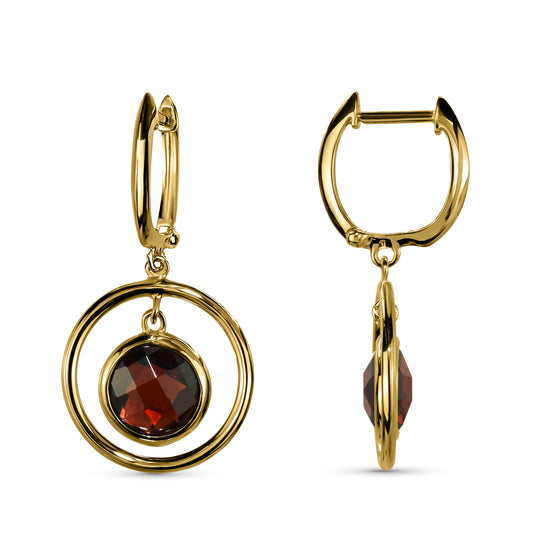 14k Garnet Halo Hoop Earring