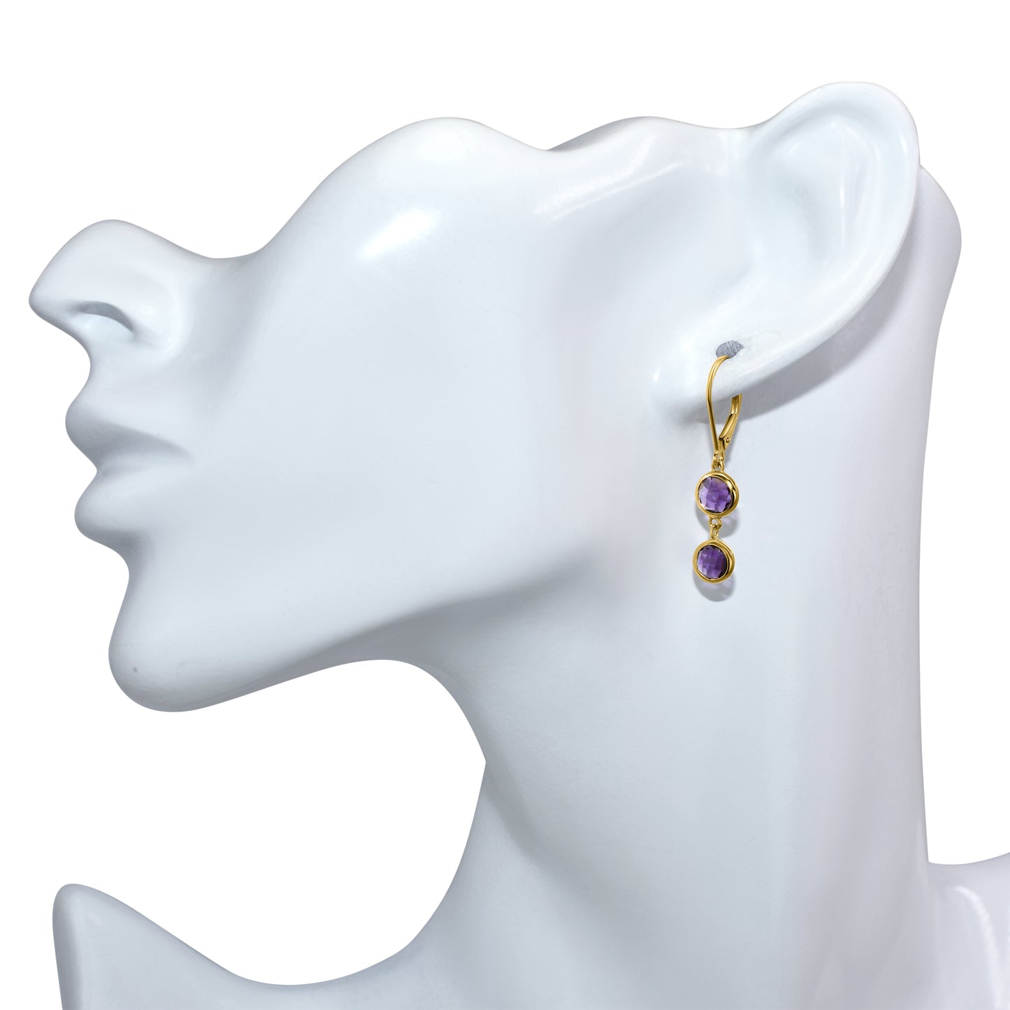 14k Amethyst Double Round Bezel Leverback Earring