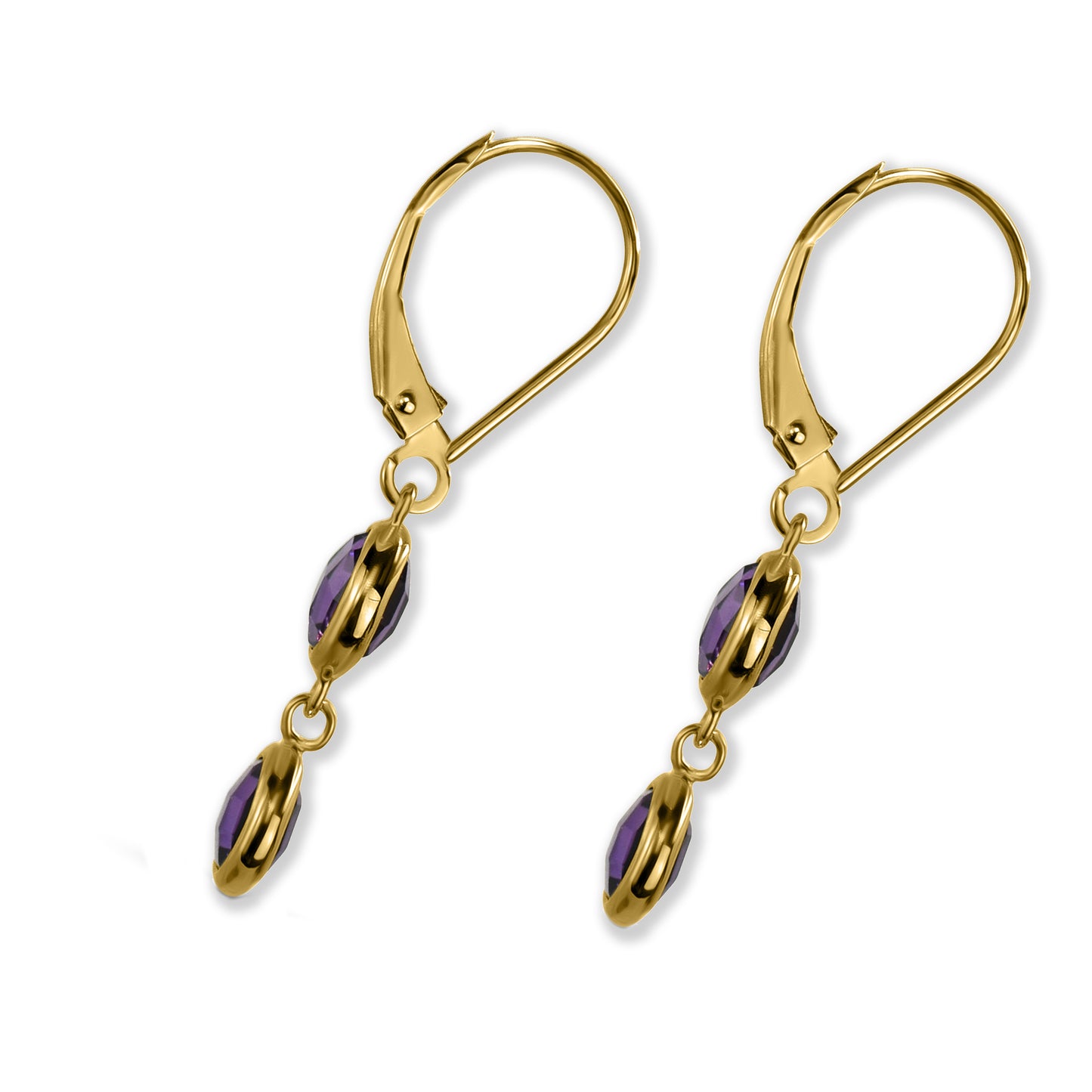 14k Amethyst Double Round Bezel Leverback Earring