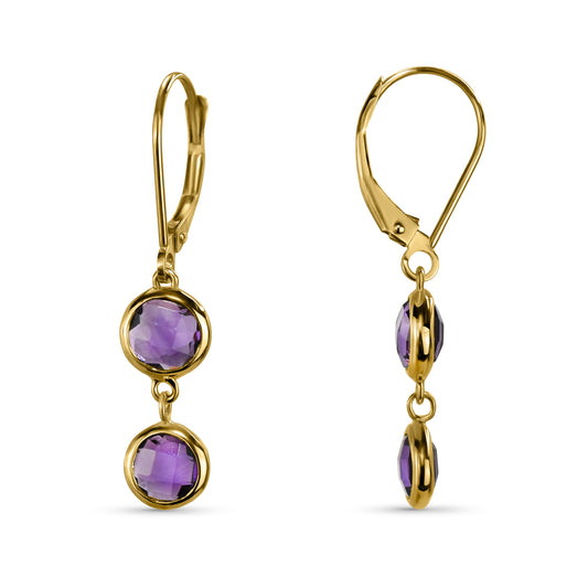 14k Amethyst Double Round Bezel Leverback Earring