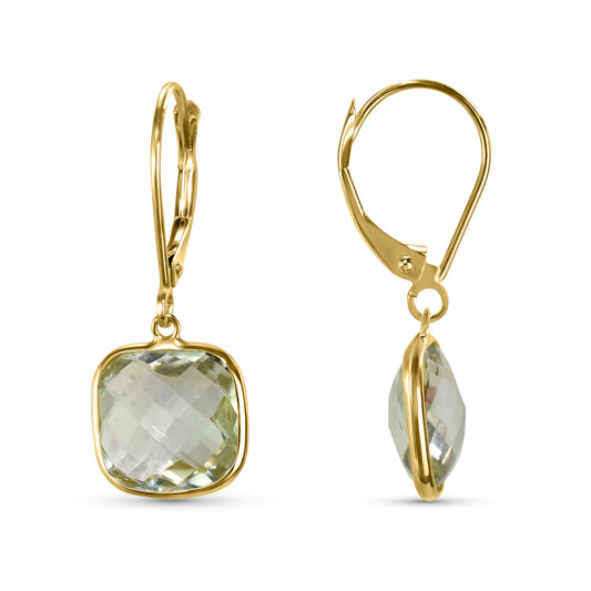 14k Green Amethyst Cushion Leverback Earring