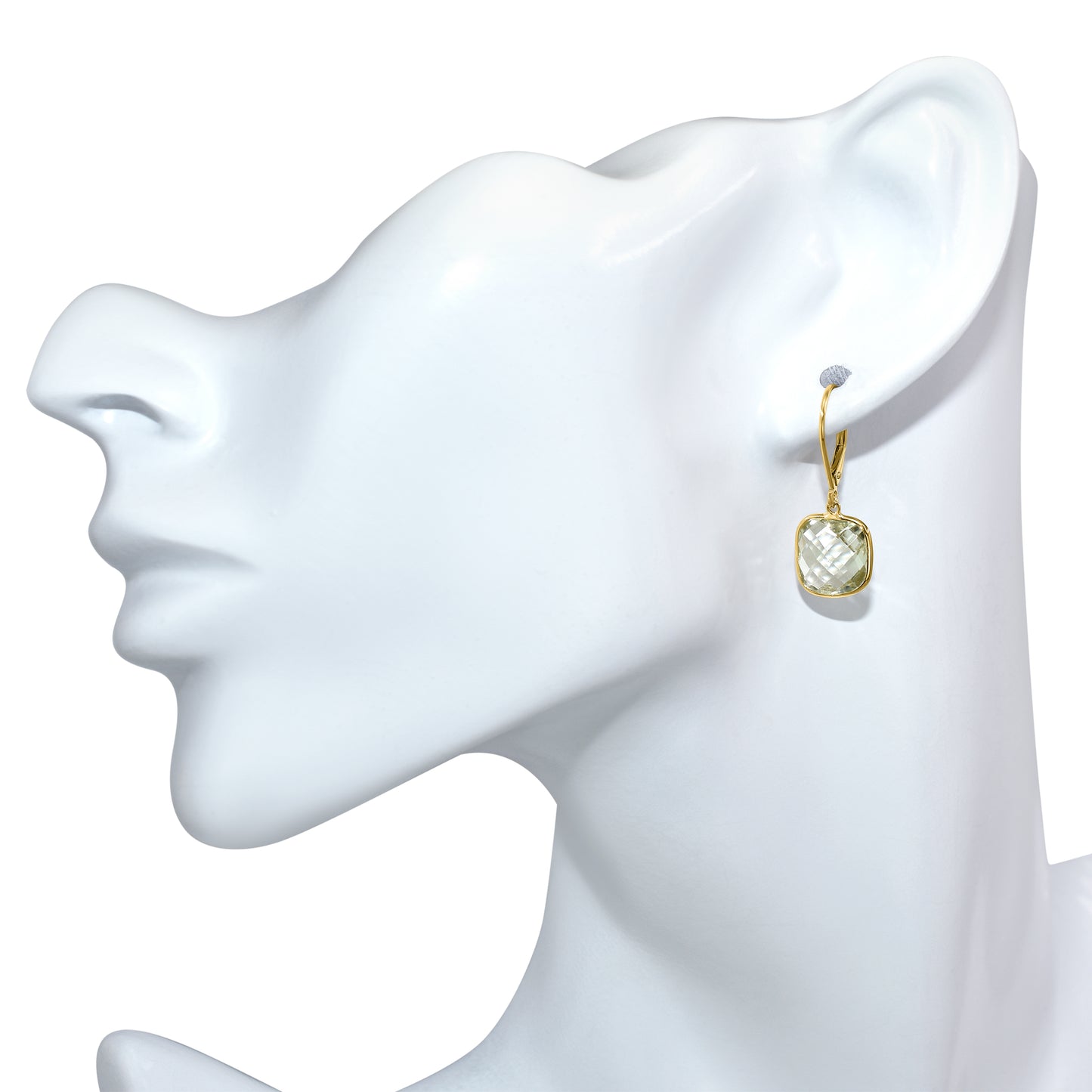 14k Green Amethyst Cushion Leverback Earring