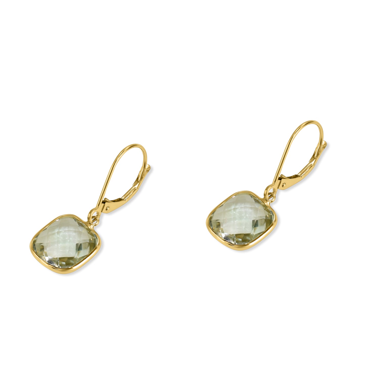 14k Green Amethyst Cushion Leverback Earring