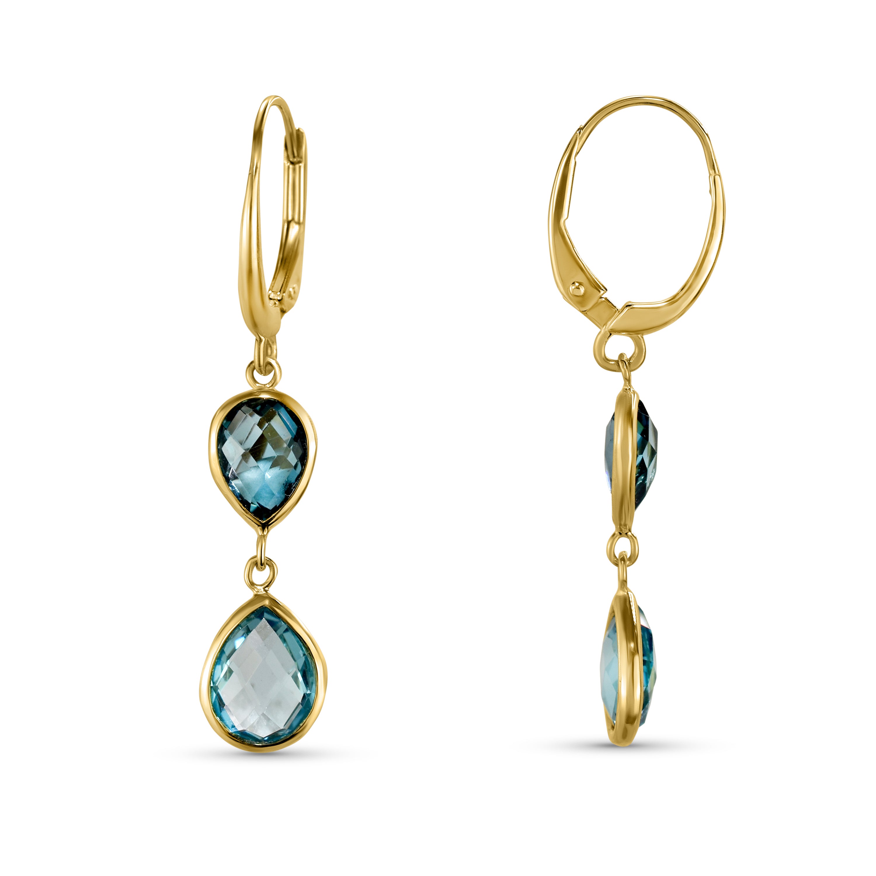 14k London Swiss Blue Topaz Round Leverback Earring