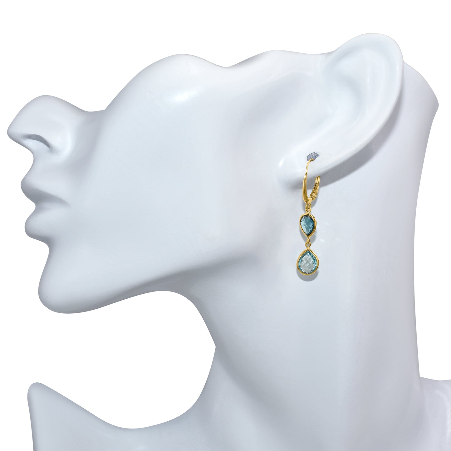 14k London Swiss Blue Topaz Round Leverback Earring