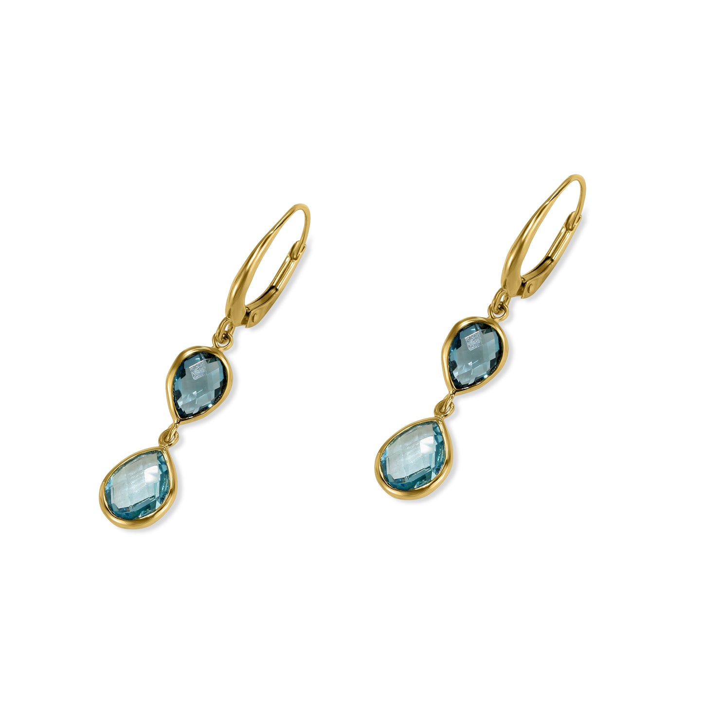 14k London Swiss Blue Topaz Round Leverback Earring