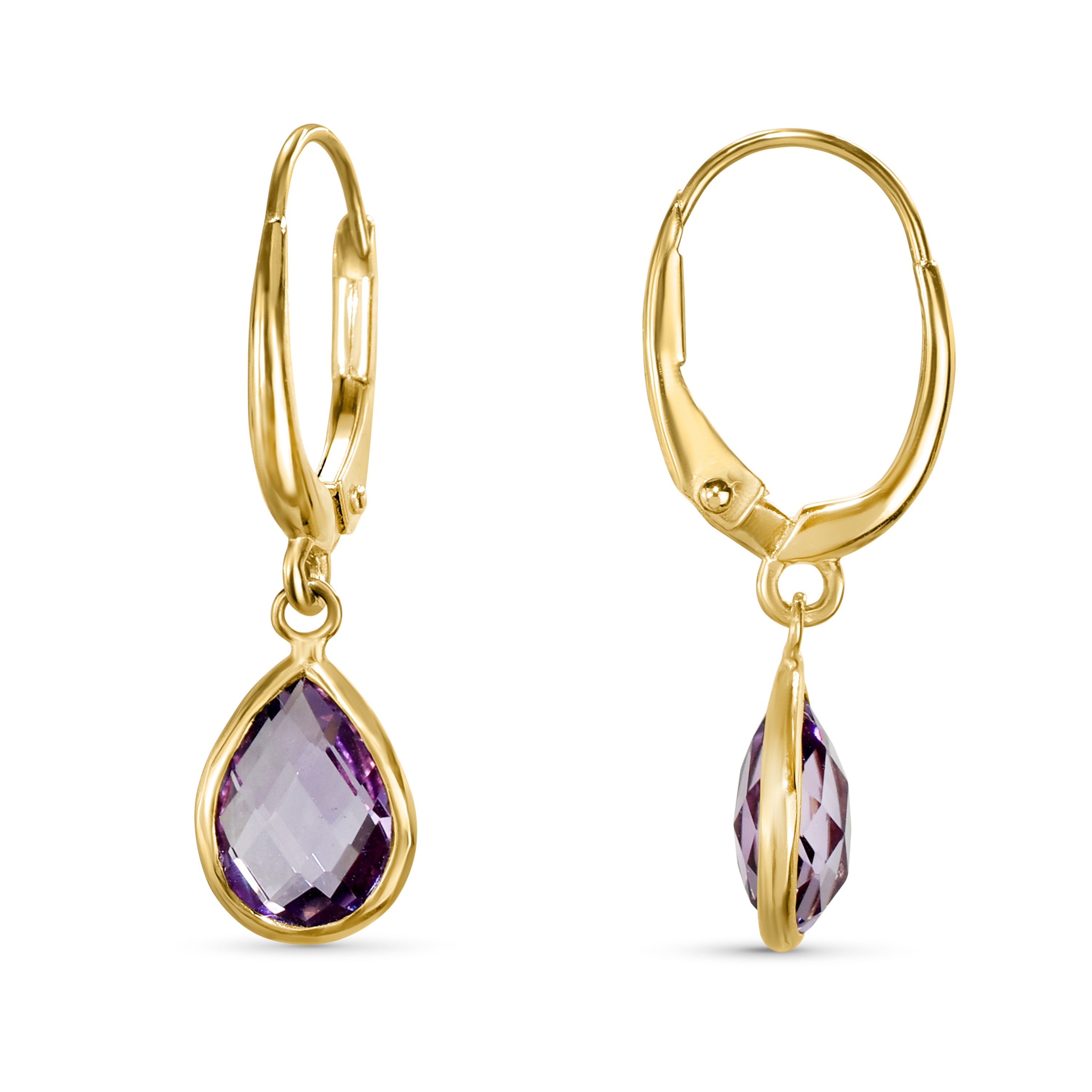 14k Amethyst Pear Round Leverback Earring