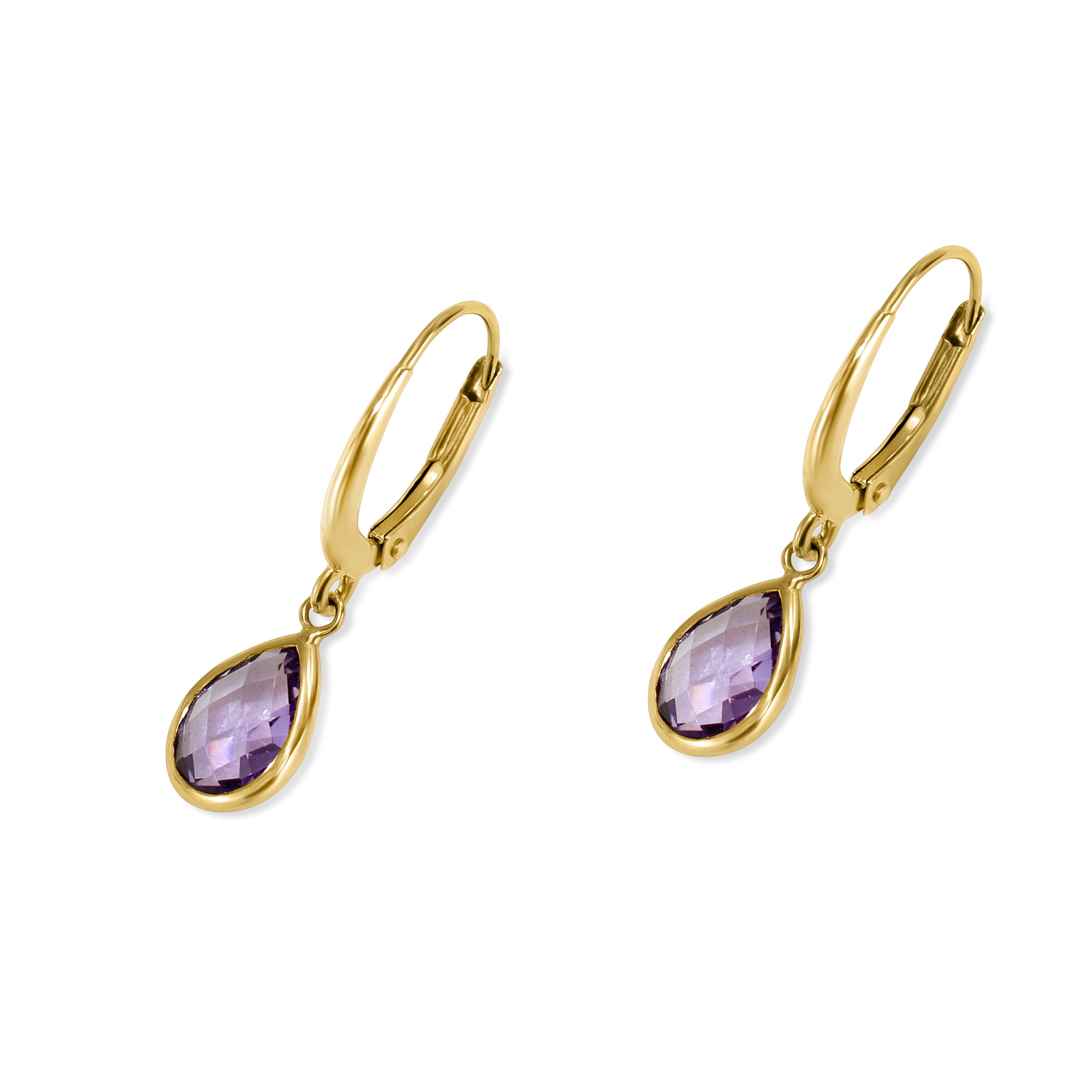 14k Amethyst Pear Round Leverback Earring