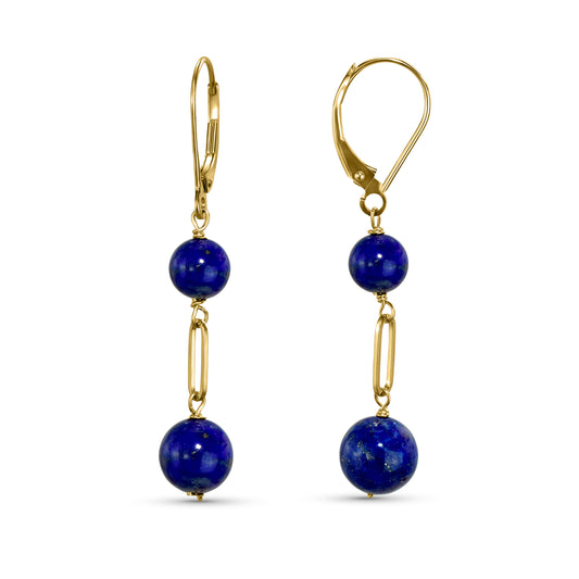 14k Lapis Paperclip Leverback Earring