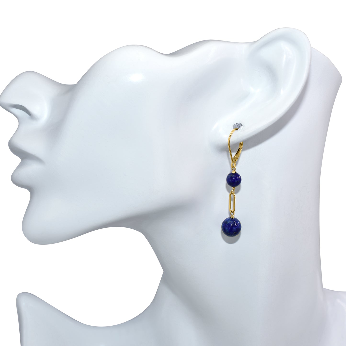 14k Lapis Paperclip Leverback Earring