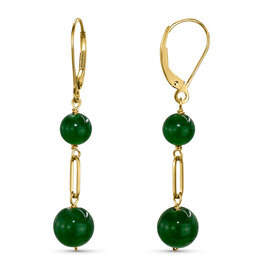 14k Green Jade Paperclip Leverback Earring