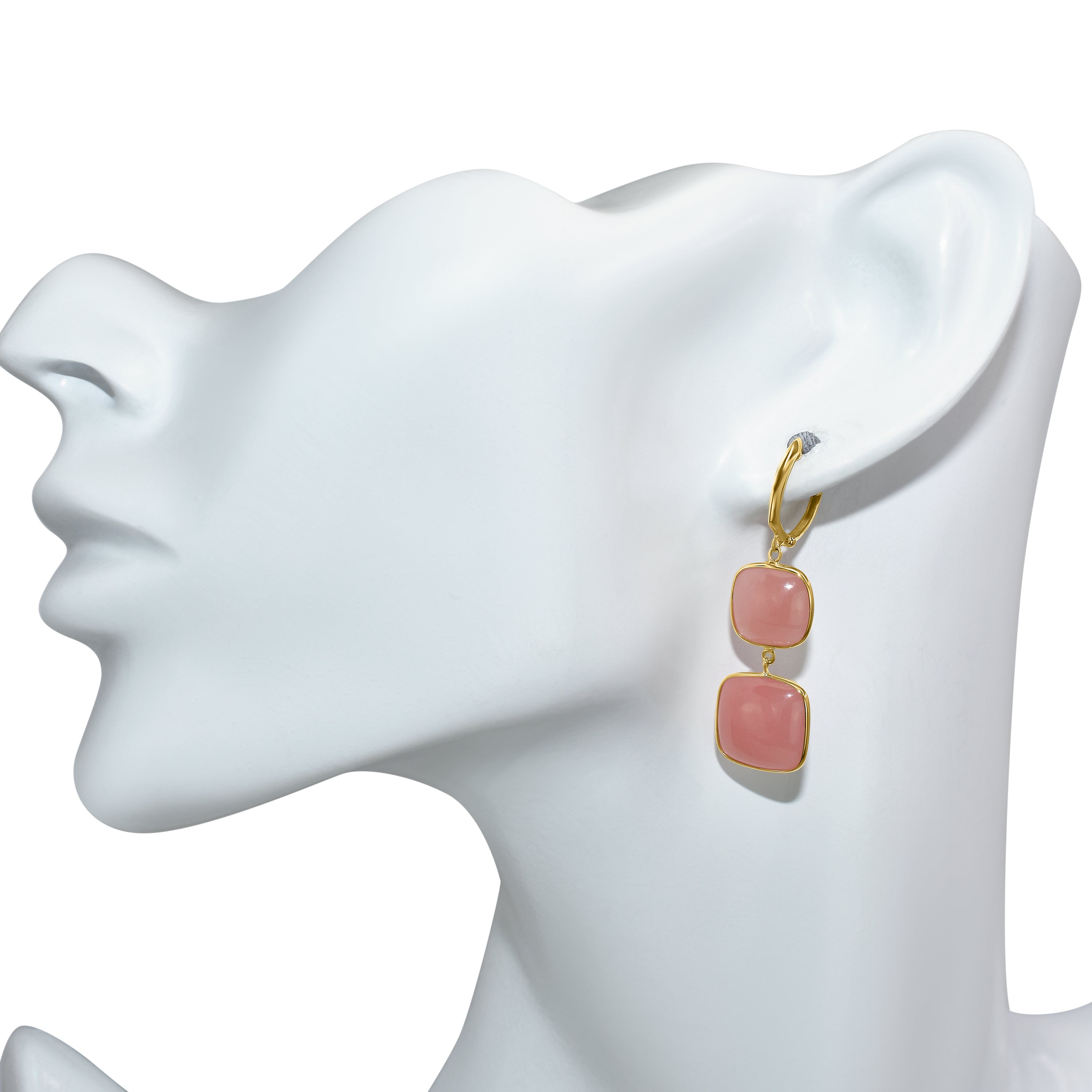 14k Guava Quartz Cushion Bezel Hoop Earring