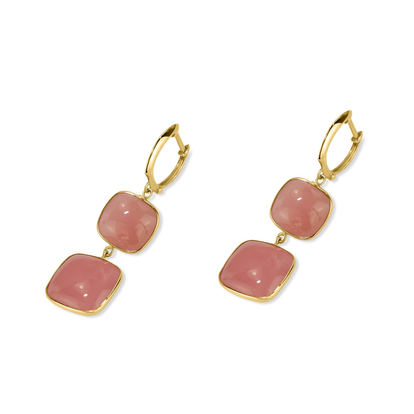 14k Guava Quartz Cushion Bezel Hoop Earring