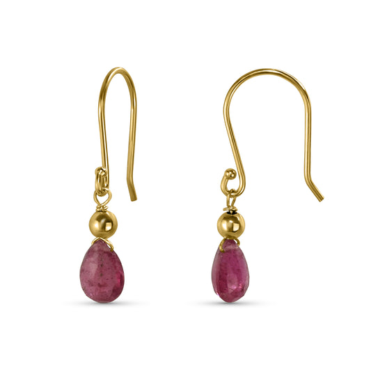 14k Pink Tourmaline Pear Hook Earring