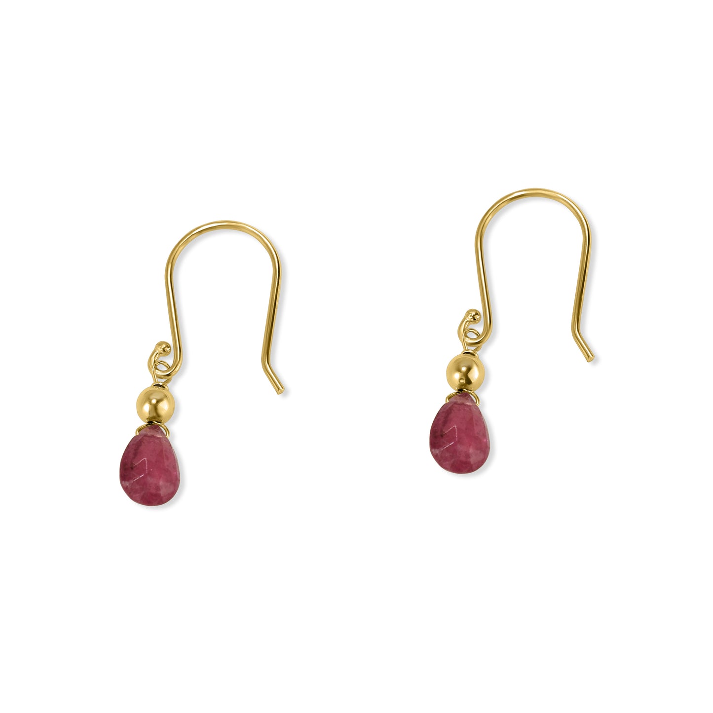 14k Pink Tourmaline Pear Hook Earring