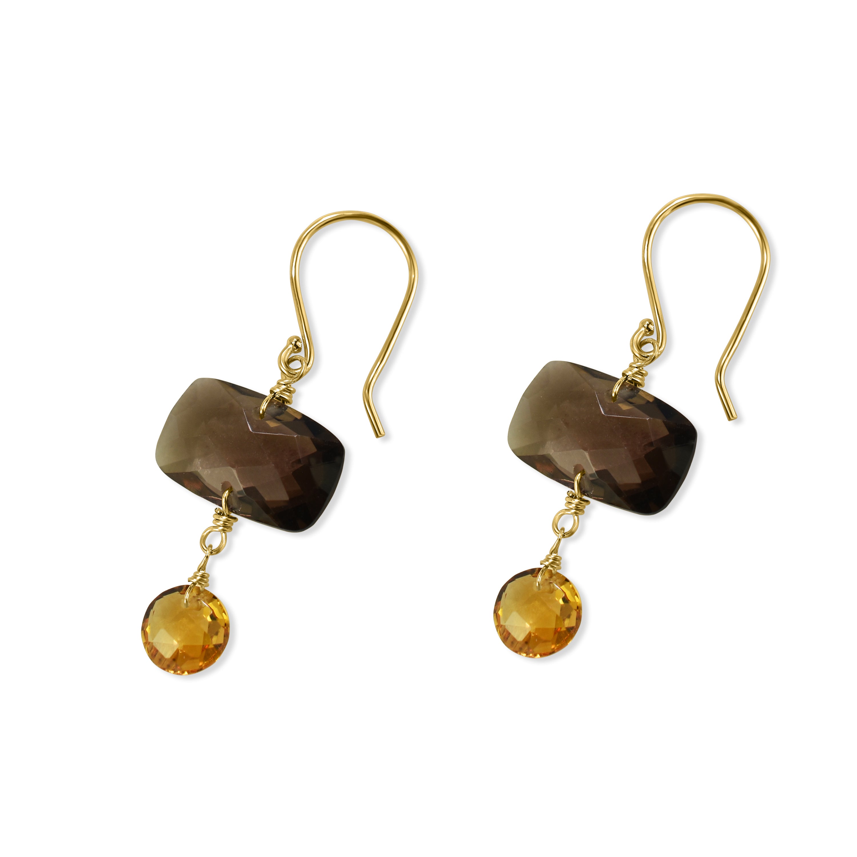 14k Smoky Quartz Citrine Hook Earring