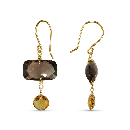 14k Smoky Quartz Citrine Hook Earring