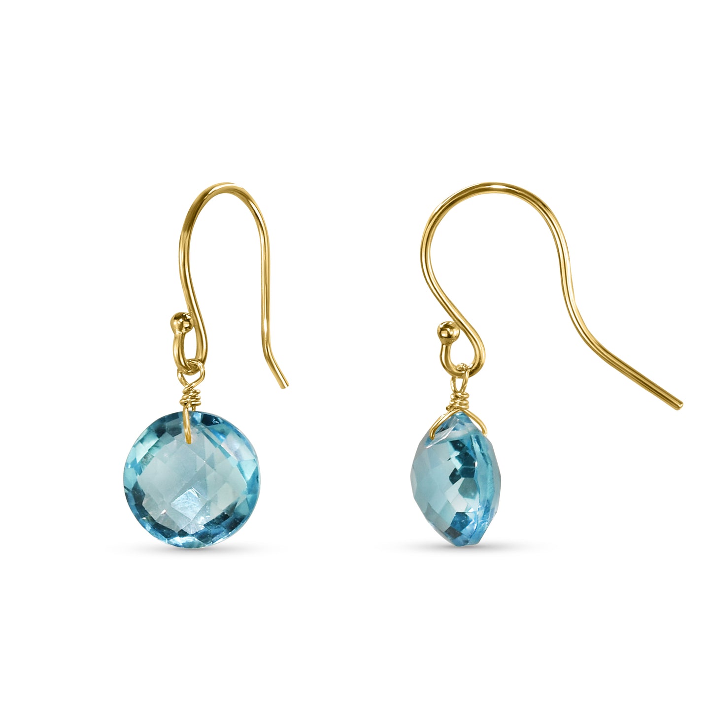 14k Swiss Blue Topaz Coin Hook Earring