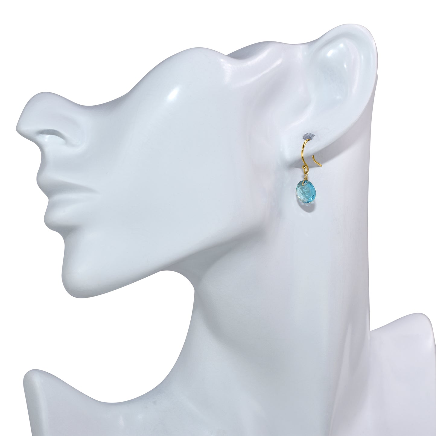 14k Swiss Blue Topaz Coin Hook Earring