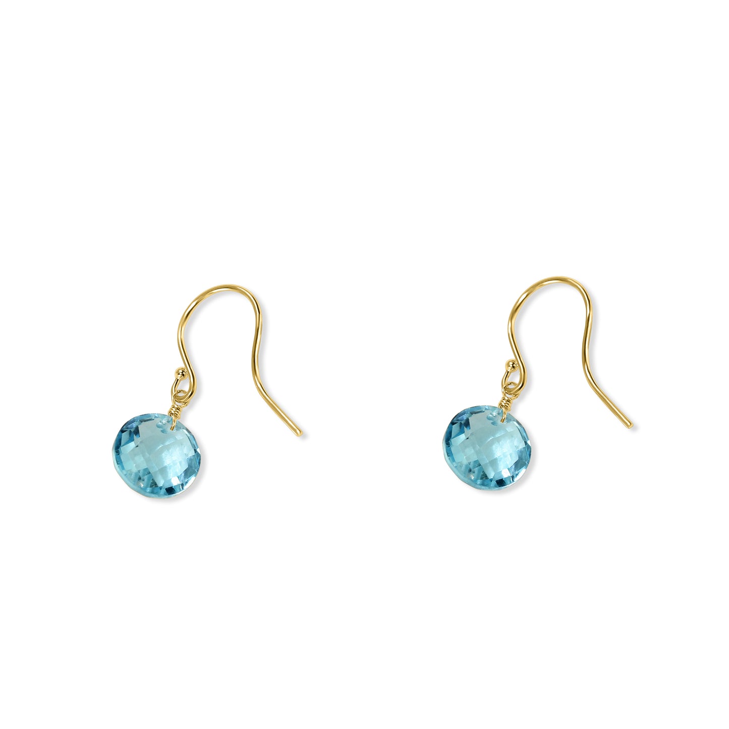 14k Swiss Blue Topaz Coin Hook Earring