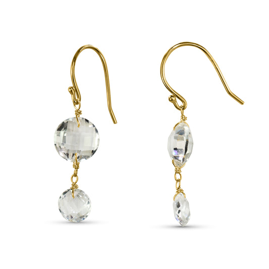 14k White Topaz Double Coin Hook Earring