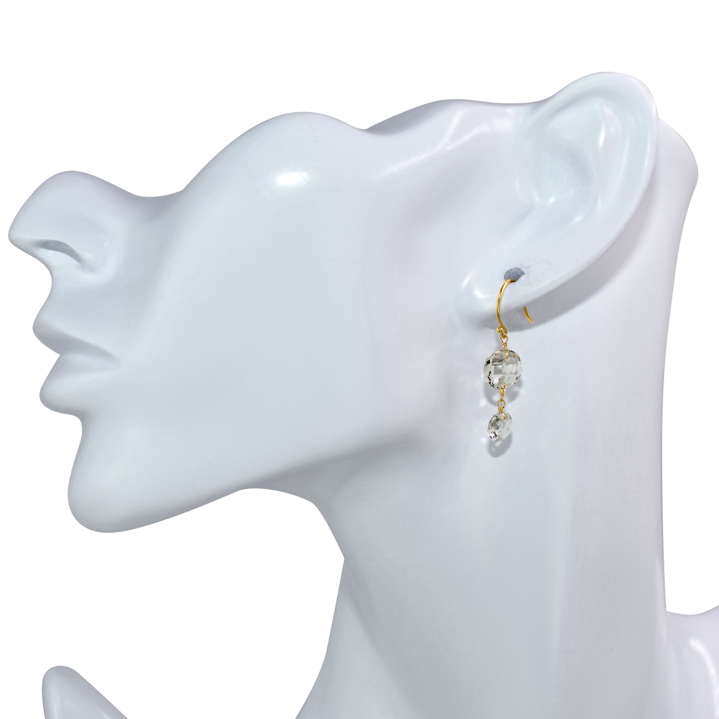 14k White Topaz Double Coin Hook Earring