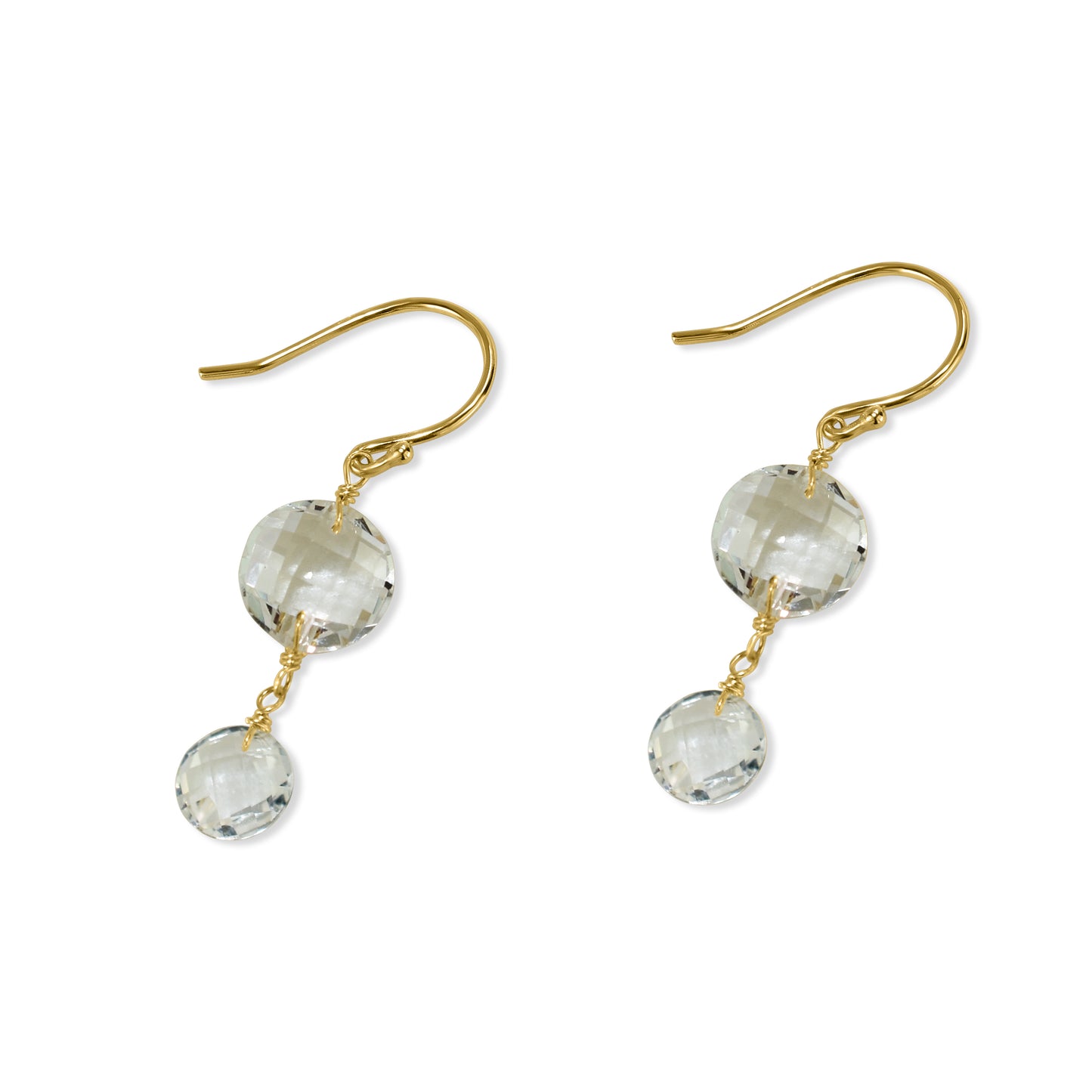 14k White Topaz Double Coin Hook Earring