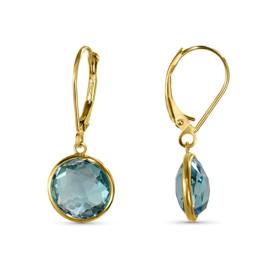 14k Blue Topaz Round Bezel Leverback Earring