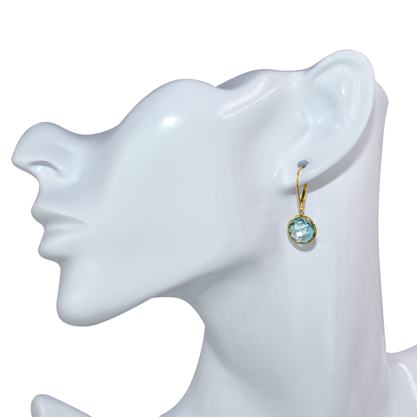 14k Blue Topaz Round Bezel Leverback Earring