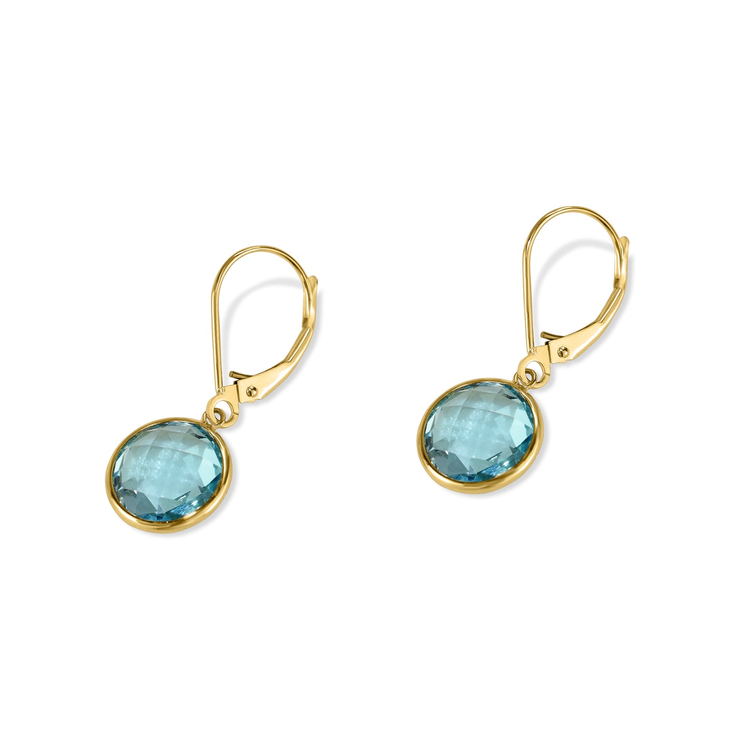 14k Blue Topaz Round Bezel Leverback Earring