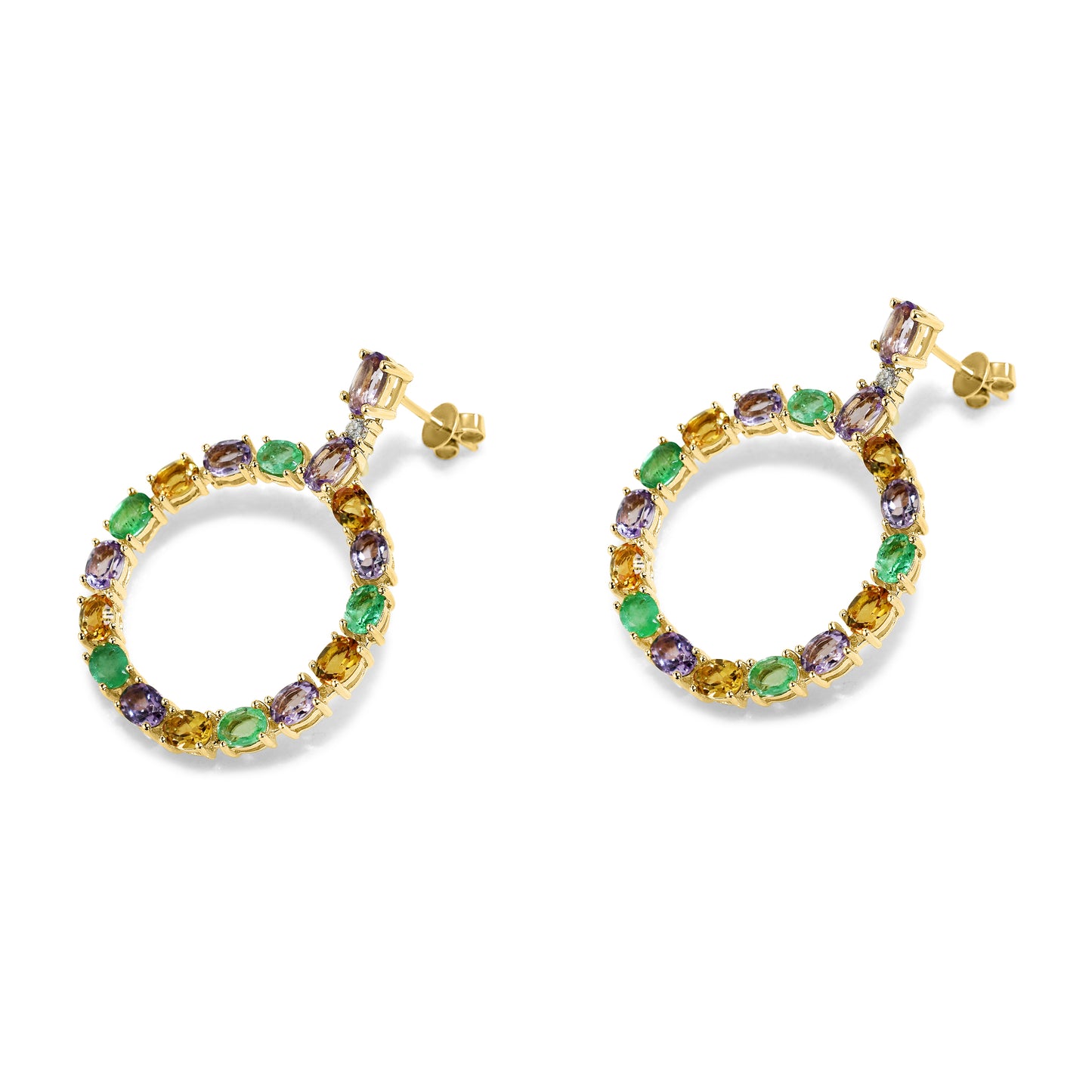 14k Multi Gemstone Diamond Open Circle Post Eearring