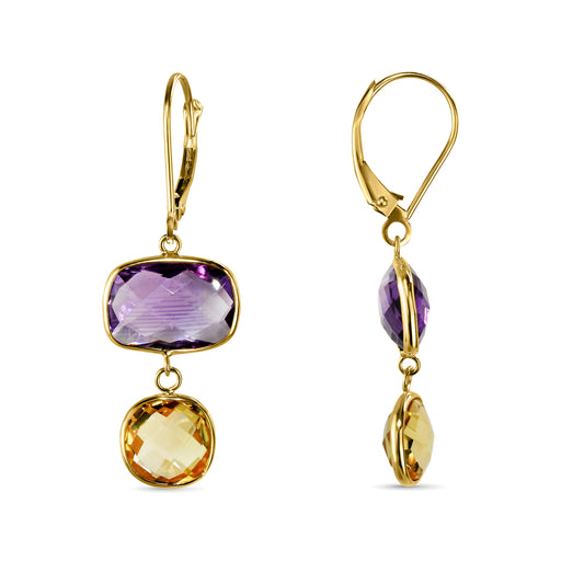 14k Amethyst Citrine Cushion Leverback Earring