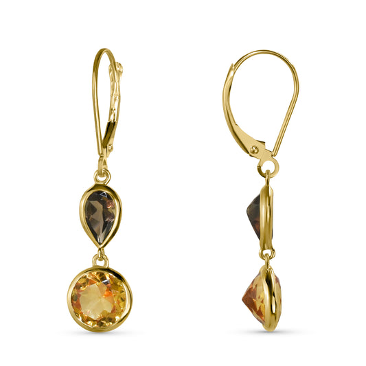 14k Smoky Quartz Citrine Leverback Earring