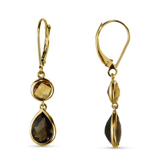 14k Citrine Smoky Quartz Leverback Earring